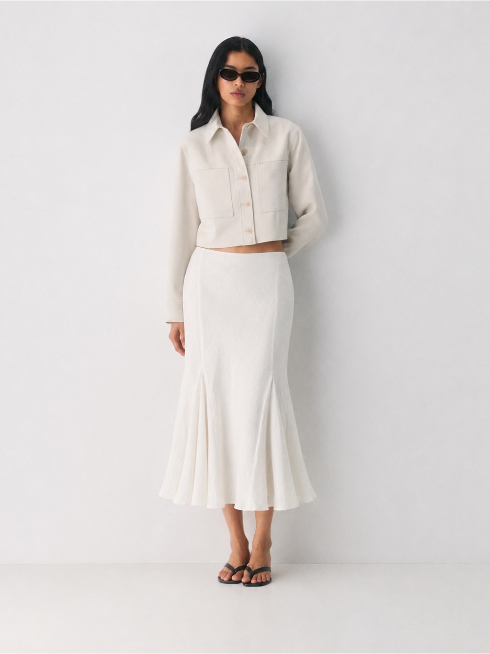 J. Crew Cream Flared Midi Skirt